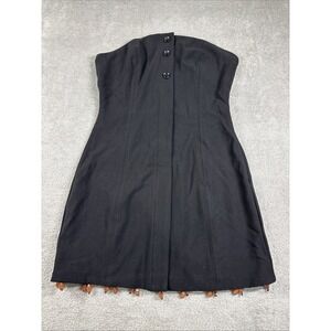 NWT FORE Women's Button Top Strapless Bead Fringe Bottom Mini Dress Black Size M